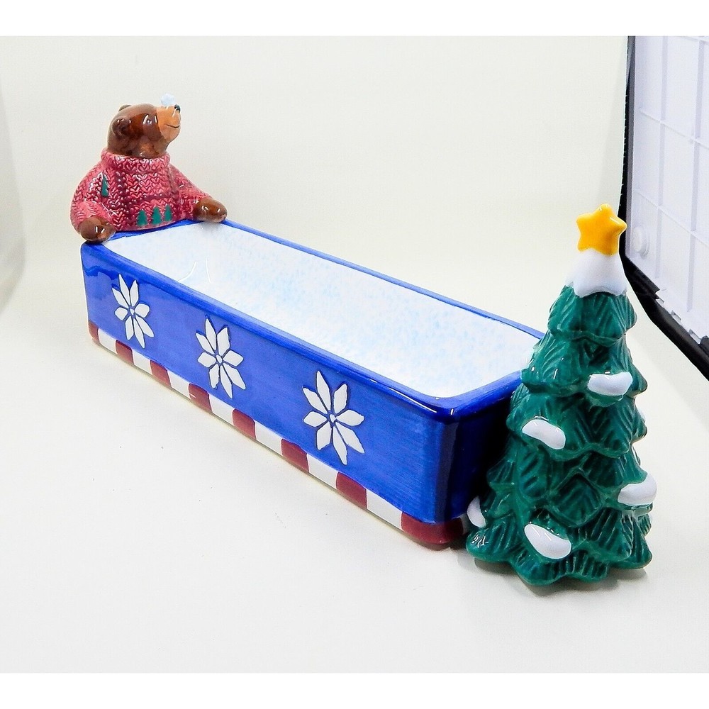 St Nicholas Square Christmas Tidbit Cracker Dish 1999 Bear Christmas Tree